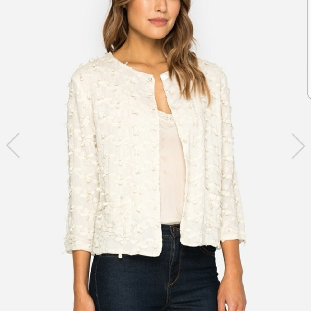 Johnny Was Coco Cream Floral Applique Embroidered Button Closure Jacket